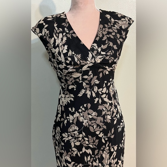 Jones New York Black Floral Baby Doll VTG   Silk Grudge Y2K Sheath Midi Dress 4 - Picture 3 of 15